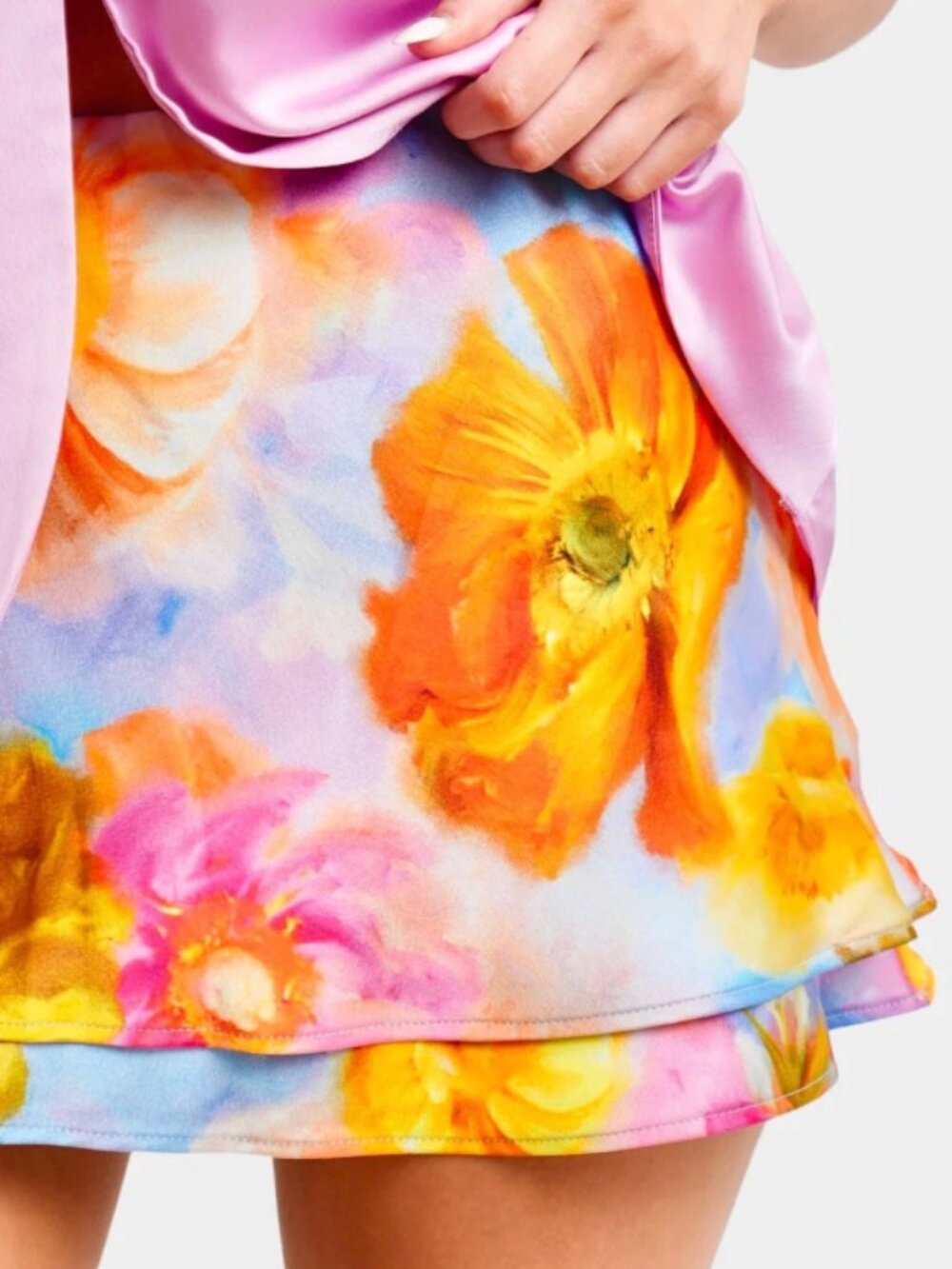 NWT Show Me Your Mumu Floral Satin Mini Skort / Skirt – Pink Orange Yellow Blue